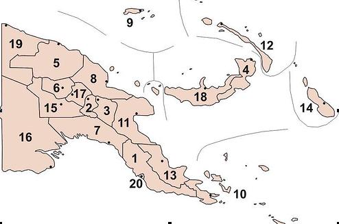 巴布亚新几内亚全国共有19个省及一个国家首府行政区.